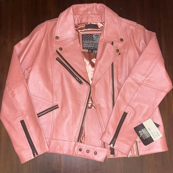 Pink USA BIKERS dream apparel leather jacket